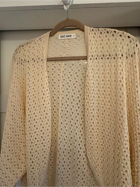 Grace Karin Lightweight Open-Knit Cream Cardigan